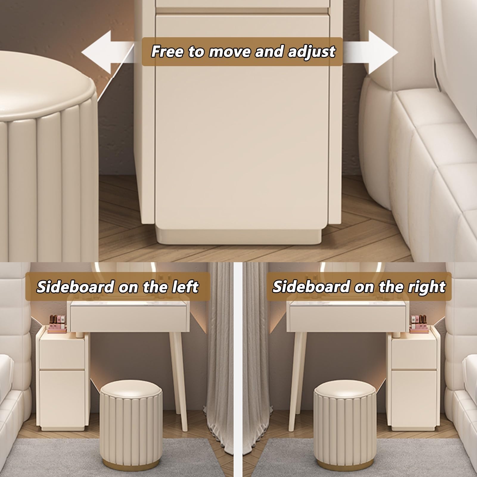 Amazon｜照明付きミラー付きのモダンなドレッサーセット、クッション